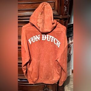 Men's Medium Von Dutch Logo Orange Pullover Hoodie